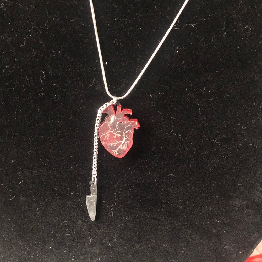 Red Anatomical Heart Pendant Necklace on Silver Chain - Women Jewelry - Picture 4 of 12